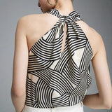 Spring And Summer New Printing Roman Line Twill Printing Hanging Neck Sexy Sling Vest Women