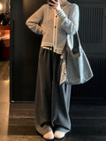 Grey Knitted Cardigans For Many Seasons Wear A Niche Design Feeling With A Loose-Fitting Round-Neck Long-Sleeved Sweater