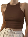 2026 Women's Spring And Summer Short-Colored Solid Thread Sleeveless T-Shirt Vest Inside