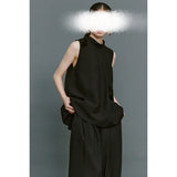 Summer Thin Two Sets Of Sleeveless Air Swing A Word Half High Collar Blouse Broad Legs Cool Pants