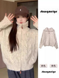 High-Necked T-Necked Zip Open Shirt Sweater 2025 New Autumn And Winter Thick Lazy Collar Knit Coat