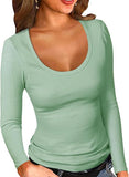 2025 Lady Collar Collar T-Shirt Basic Solid Long-Sleeved Bottom Shirt