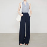 Tibetan Blue Suit Pants High Wisdom Big Lady Wind TR Thick Twill Broad Leg Pants Cover Meat Thin Season Can Be Trousers Women