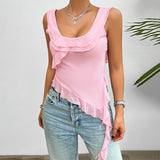 Dili Women's Clothing 2025 Spring And Summer Y2K Solid Color Sleeveless U Collar Mesh Sling Sling Sling