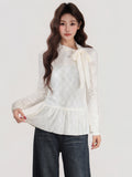 Apricot Half-High Collar Long Sleeve Thick Knitted Bottom Shirt With Lace Under The Lace Autumn And Winter High-End Repair Body Dress Woman