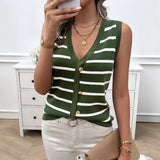 Dili 2025 Spring/Summer Women's Casual V-Neck Clamming Sleeveless Sweater Women's Maave