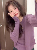 Korean Chic Chic Wears Knitted Slings Two Sets Of Women's Early Autumn Purple Slim Slim Thin Blouse