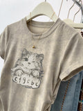 Pure Cotton Tie Dye Cat Shoulder Short Sleeve T-Shirt Women's Summer 2025 New Burst Design With A Short-Sized Top
