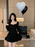 French Sexy Hottie Pure Lust Square Collar Collar Long-Sleeved Dress Women's Autumn New Small Waist Skirt