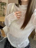 The New Wooden Ear Half-High Lace Yarn Bottom Shirt With A Female Spring And Autumn Gentle Temperament Folded Into A Beautiful Top