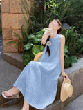 Gentle Style Yellow Lattice Vest Dress Women Summer Sweet Temperament Super Fairy Round Neckless Vacation Dress