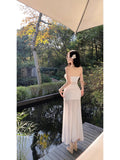 Seaside Holiday Wind Perspective Network Yarn Chest Skirt Design Sense Of Temperament Long Dress Travel To Take Good-Looking Skirt