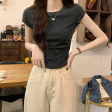 Positive Shoulder Collar Short Sleeve T-Shirt Design Feel Waist Thin Curved Under Hem Short Flying Sleeve Repair Body Coat