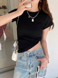 Positive Shoulder Collar Short-Sleeved T-Shirt Women's Cotton Tightness In The Body Of The Half-Sleeved Gas Coat Bottom Summer 2025 New