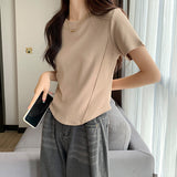 Summer New White Short-Sleeved T-Shirt Women's Shoulder Tight Design Short-Term Pure Desire Irregular Fish Bone Top