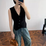 Spring And Summer French Retro Fashion Fashion Sense V Collar Sleeveless Old Money Suit Vest Short Top