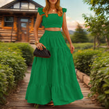 2025 Summer New Temperament Sexy Solid Color Sling Belt Large Two Sets Of Suit Dress