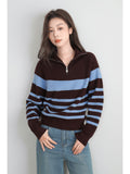Striped Half-Zip Collar Collar Hooded Sweater Jacket Women's Autumn/Winter 2025 New Lazy Wind Wears Long-Sleeved Knitted Shirt