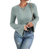 2026 New 8X4 Pit Gruffing Round Collar Women's Blouse Fashion Burst Long-Sleeved Lady T-Shirt