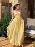 French Beautiful Yellow Sling Dress Woman's Tide 2026 New Seaside Holiday Sexy Bare Back Irregular Dress