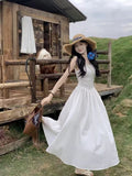 French Tea In The Tea White Square Collar Dress To Collect The Waist Showing Slim Seaside Holiday Temperament Vest Long Dress Summer