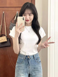 Positive Shoulder Basic T-Shirt Women's Short-Sleeved Summer 2025 New In-Bottom Shirt Small Retro Body Dress