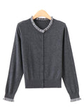 Grey Sweater Coat Lady Autumn Lazy High-Grade Feeling To Reduce The Age Of Thin Wood Ear Knitted Shirt Top