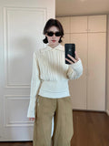 Korean Collar Design Embroidered Sweater Women's Autumn And Winter New Under The Waist Slim Winter Knitting Top