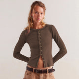 Fashion Hot New Long-Sleeved Round Neck Collar Button Ribs 2025 Women's Autumn And Winter Warm Design Feel Cardigan