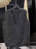 Shiny Design Set Shoulder Cashmere Knitted Vest Sweater Casual Korean Version Of The Top Wearing Vest