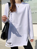 Pure Cotton White Long-Sleeved T-Shirt Women's Long-Wearing T-Shirt With 2025 Autumn Dress New Design Sense Forked Top