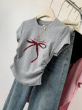 Pure Cotton Shoulder Short-Sleeved T-Shirt Women 2025 Summer New Design Sense Niche Wrinkles To Receive Thin Short Tops