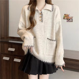 Loose Lazy Wind Polo Collar Thick Knitted Sweater Women's Autumn And Winter 2025 New Thin Inside Hit Bottom Top