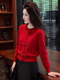 New Year Red Bow Design Chic Round Knitted Shirt Fashion Autumn And Winter Long-Sleeved Commuting Temperament Year Top