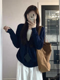 Korean Senior Sense Blue Fake Two Sweaters Women Early Autumn New Lazy Style Long-Sleeved French Knitted Shirt Top