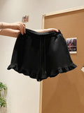 Sweet Wooden Ear Hem Design Sense Of Casual Pants Women Summer Wearing Tight Belt Thin Shorts