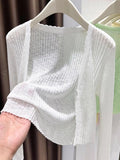 Large-Size Blue V-Neck Ice Silk Sunscreen Knitted Cardigan Women's Summer Thin Slings With Knitted Blouse Shawl