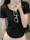 Pure Cotton Shoulder Round Collar Short-Sleeved T-Shirt For The Summer New Raspberry Color Repair Small Man To Collect The Waist Fish Bone Top Tide