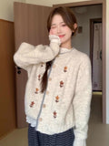 Soft Glutinous High-End Sense Collar Flowers Embroidered Cardigan Sweater Coat Women's Autumn And Winter Languid Wind Wearing Top