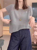 Large-Size Women's Loose Thin Knitted Shirt Short-Sleeved T-Shirt 2025 Summer New Fat Mm Thin Belly Top