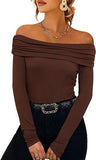 2025 Women's Out-Shoulder Long Sleeves And A Word Shoulder Women's Top T-Shirt Fashion