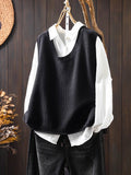 Back Button Cotton Knitted Vest Vest Women Loose Large Version Of Meat Spring Leisure Sleeveless Stacked Shoulders