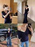 Spice Girls V-Neck Short-Sleeved Shoulder T-Shirt Women's Summer 2025 New Body-Creat Design High-End Small-Sized Top