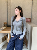 POLO Collar Long-Sleeved T-Shirt Button-Buttoned Cardwoman 2026 Korean Autumn And Winter Wearing A Folding Body To Put On The Bottom Of The Top