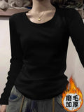 White Flower Ash U Collar Shoulder Long-Sleeved T-Shirt Women Autumn And Winter Cotton And Thin Velvet In Low-Collar All-In-Bottom Small Shirt Top