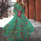 Printed Dress 2025 French Commuting Style Retro Swing Type Round Collar Crumped Floral Dress