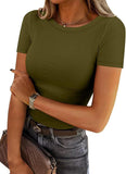 2025 Summer New Fashion Lady Short Sleeve Elastic Collar Ribs T-Shirt Women's Top