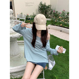 Letter Printing Loose Thin Blouse Neck Cover Sunscreen Air Conditioning Hood Long Sleeve Cool T-Shirt Girl Summer