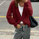 Dili Simple Holiday Button Solid Color Long-Sleeved Sweater Wool Knitted Women's Clothing 2025 Autumn And Winter
