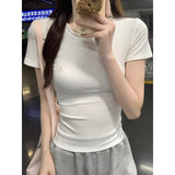 Spice Girls Shoulder Short-Sleeved T-Shirt Women 2026 Summer New Body Pure Tight Short Tea Style Top